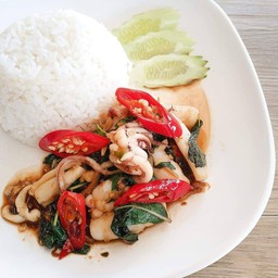 กะเพรา ปลาหมึก.