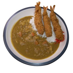 ข้าวแกงกระหรี่กุ้งซุปแป้งทอด