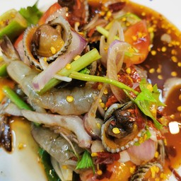 ยำปลาร้า หอยแครง+กุ้งสด
