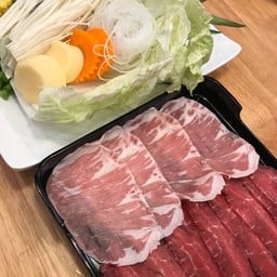 ชุดเนื้อสไลด์ + ผักรวม(ผักเปลี่ยนไม่ได้)