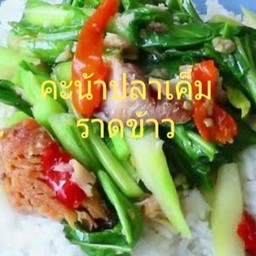 คะน้า ปลาเค็ม ราดข้าว