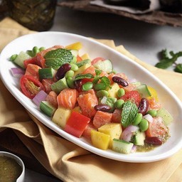 สลัดยำแซบมอนซาซิมิกับมะม่วงและอะโวคาโด