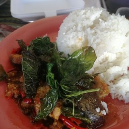 ข้าวกระเพราไข่เยี่ยวม้าหมูกรอบ