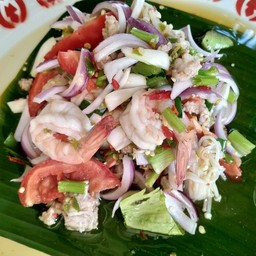 ยำเห็ดเข็มทองกุ้งสด