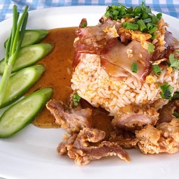 ข้าวหมูย่าง+หมูกรอบ