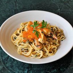 Spicy Tobiko & Grilled Shrimp Spaghetti