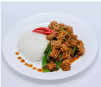 ข้าวกะเพราปลาหมึก (ร้านบ้านใบกะเพรา )