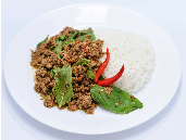 ข้าวกะเพราหมูสับ (ร้านบ้านใบกะเพรา )