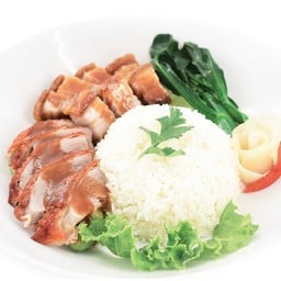 ข้าวเป็ดย่างหมูกรอบ