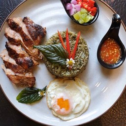 Pesto Fried Rice with Grilled Pork