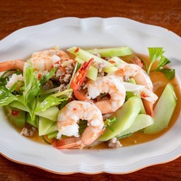 ยำก้านคะน้ากุ้งสด