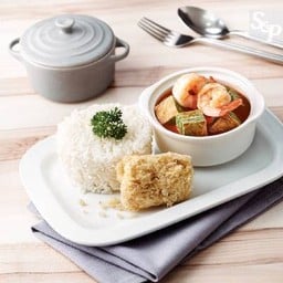 ข้าวแกงส้มชะอมกุ้งสด-ปลาสลิดฟู