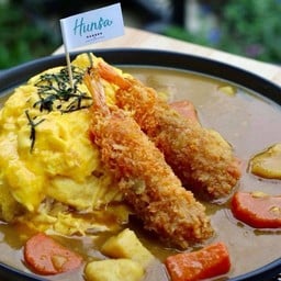 ข้าวแกงกะหรี่กุ้งทอด ไข่ข้น