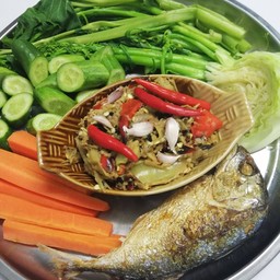 ชุดน้ำพริกแมงดาแห้ง+ ปลาทู