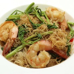หมี่ผัดกระเฉดกุ้ง