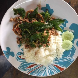 กะเพราไข่เยี้ยวม้า ราดข้าว