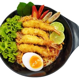 ก๋วยเตี๋ยวต้มยำไข่หวาน-กุ้งชุบแป้งทอด