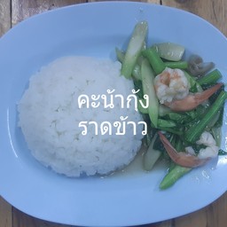 คะน้ากุ้งราดข้าว