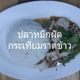 ปลาหมึกผัดกระเทียมราดข้าว