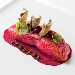 Wild catch salmon marinated in beetroot water
