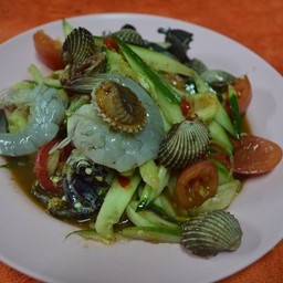 ตำแตงหอยแครง+กุ้งสด