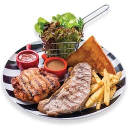 E สเต็กเนื้อสัน + สไปซี่ชิกเก้น