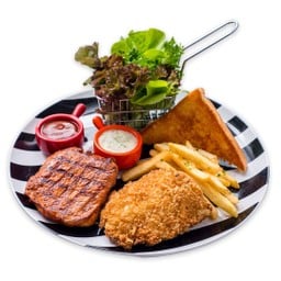 B ฟิชแอนด์ชิพ + สไปซี่พอร์คลอยน์