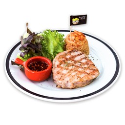 พอร์คลอยน์ซอสแจ่ว+ข้าวผัดกระเทียม