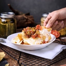 Nachos with Smoked Chicken cheese sauce