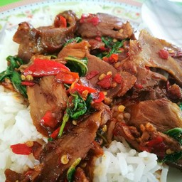 ข้าว+กระเพราคอหมูย่าง