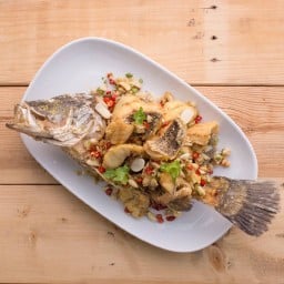 ปลากระพงผัดพริกเกลือ