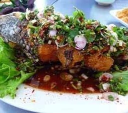 ปลาช่อนราดลาบ