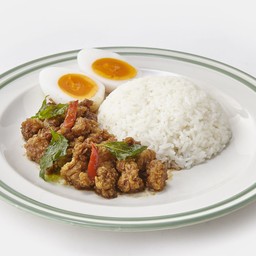 ข้าวกระเพราเอ็นไก่ทอด