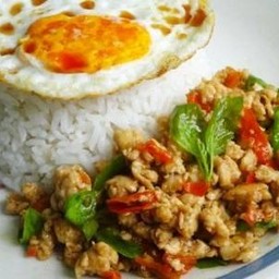 ข้าวราดกระเพราไก่(ไม่มีไข่ดาว)