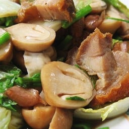 เห็ดน้ำมันหอยหมูกรอบราดข้าว