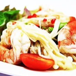 ยำเห็ดเข็มทองกุ้งสด