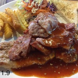 1.9 พ๊อคชอพ+เบคอน+ชีสซอสBBQ 219 บาท