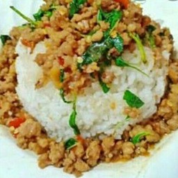ผัดกระเพราหมูสับราดข้าว