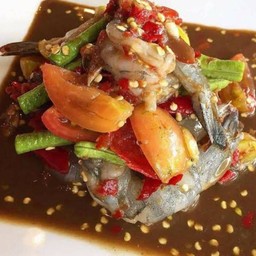 ตำเกาเหลากุ้งสด