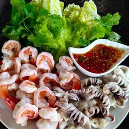 กุ้งลวก+หมึกลวก