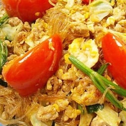 วุ้นเส้นผัดไข่ราดข้าว