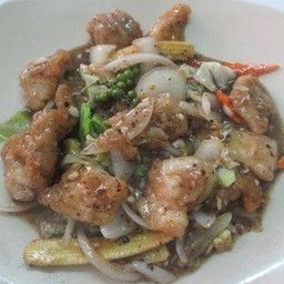 เนื้อปลาผัดพริกไทยดำ Saute'fish with blacj pepper (fillets)