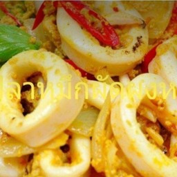 ปลาหมึกกระหรี่ราดข้าว