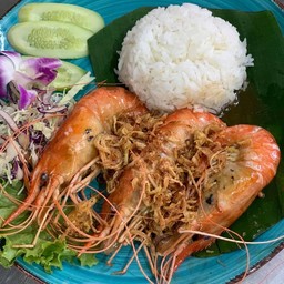 กุ้งราดซอสราดข้าว