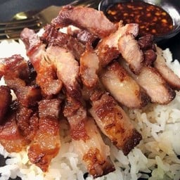 คอหมูทอดราดข้าว+จิ้มแจ่ว