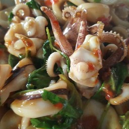 ผักกระเพราปลาหมึก