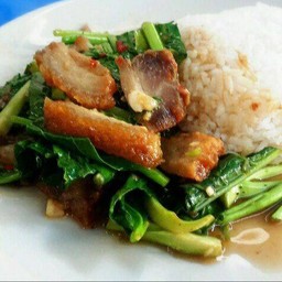 คะน้าหมูกรอบราดข้าว