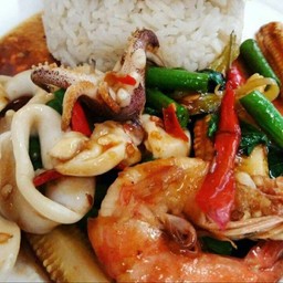 ผัดกระเพราทะเล ราดข้าว