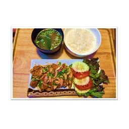 ชุดข้าว หน้าไก่แซบ (รวมชุด SET ซุปมิโซะ + สลัดผัก + กิมจิ)