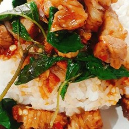 กะเพราหมูกรอบราดข้าว